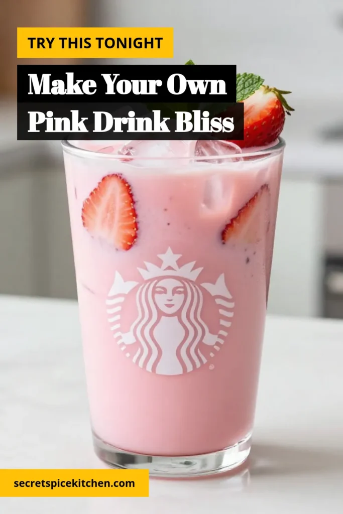 Learn how to make a delicious copycat Starbucks Pink Drink at home with this easy homemade Pink Drink recipe. This refreshing coconut milk drink combines strawberry acai concentrate and fresh strawberries for the perfect summer beverage. Perfect for hot days, this strawberry acai drink recipe is quick to whip up in just 10 minutes. Try it now and enjoy a delightful taste of summer! Save this recipe for your next party! #CopycatStarbucks #PinkDrink #SummerBeverages #CoconutMilk