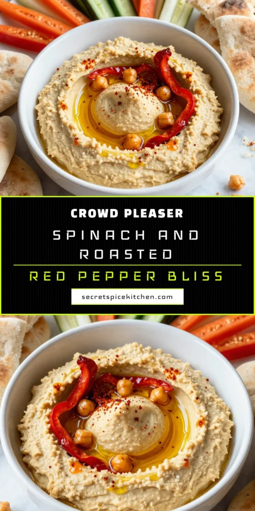 Discover the deliciousness of roasted red pepper hummus with this easy hummus recipe that's perfect for any occasion! This homemade hummus dip is not only a crowd-pleaser but also a healthy snack that fits perfectly into vegan appetizer recipes. Made with chickpeas, tahini, and roasted red peppers, it's loaded with flavor and nutrition. Try it today and impress your guests! Save this recipe for your next gathering! #RoastedRedPepperHummus #EasyHummusRecipe #VeganAppetizerRecipes #HealthySnacks