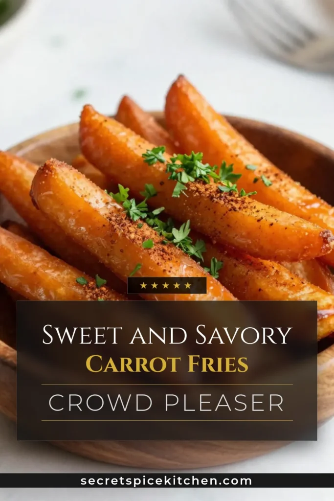 Discover the deliciousness of maple glazed carrot fries with this healthy carrot fries recipe! These baked carrot fries are coated in a sweet maple syrup mixture and seasoned to perfection, making them the perfect easy vegetable side dish. Enjoy a nutritious twist on traditional fries that everyone will love. Try this maple syrup carrot recipe today and elevate your meals! Don’t forget to save and share! #CarrotFries #HealthyRecipes #BakedFries #VegetableSideDish
