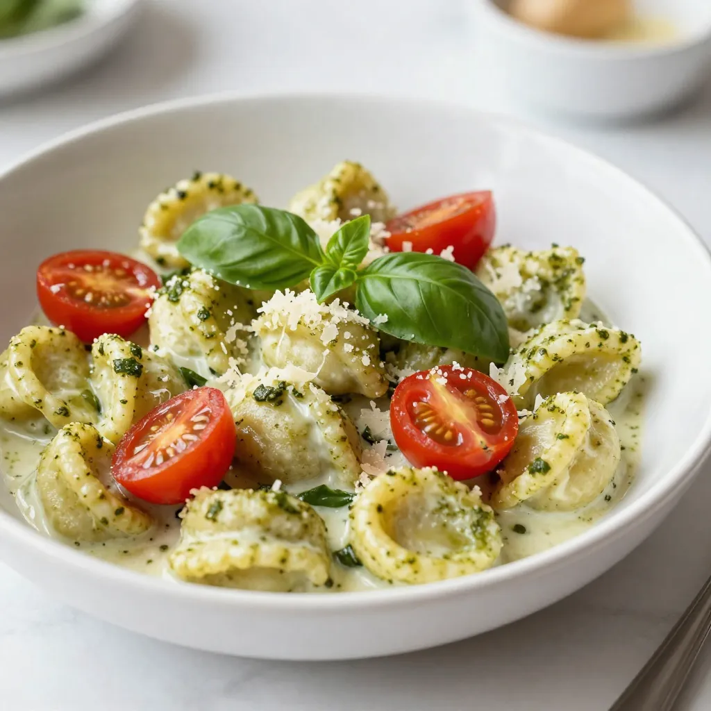 To make creamy pesto gnocchi, you will need: - 1 pound potato gnocchi (store-bought or homemade) - 1 cup fresh basil pesto - 1 cup heavy cream - 2 tablespoons Parmesan cheese, grated - 1 clove garlic, minced - 1 teaspoon olive oil - Salt and pepper to taste - Fresh basil leaves for garnish - Optional: Cherry tomatoes, halved (for added color and flavor) You can swap some ingredients if you need. For the gnocchi, try gluten-free options. Use vegan cream or cashew cream to keep it plant-based. If you lack fresh basil, jarred pesto works too. For cheese, nutritional yeast can give a nice flavor. Want to boost the taste? Consider these add-ins: - Add halved cherry tomatoes for a burst of sweetness. - Toss in some spinach or arugula for extra greens. - A pinch of red pepper flakes can add heat. - Sliced olives can give a nice briny flavor. These choices make the dish even more exciting! {{ingredient_image_1}} Start by boiling a large pot of salted water. Add 1 pound of potato gnocchi to the pot. Cook them according to the package instructions. They usually take about 2-3 minutes. You know they are done when they float to the top. Drain the gnocchi in a colander and set them aside. This step is key for a light and fluffy texture. In a large skillet, pour 1 teaspoon of olive oil and heat it over medium heat. Once hot, add 1 clove of minced garlic and sauté for about 30 seconds. You want the garlic fragrant but not burned. Next, lower the heat and add 1 cup of fresh basil pesto to the skillet. Stir it well to mix with the garlic. Gradually pour in 1 cup of heavy cream, mixing until you have a smooth sauce. This creamy blend is what makes the dish special. Once your sauce is warm, it’s time to add the gnocchi. Carefully add the cooked gnocchi to the skillet. Gently toss them in the creamy pesto sauce until well coated. Stir in 2 tablespoons of grated Parmesan cheese, and season with salt and pepper. For a pop of color, toss in halved cherry tomatoes if you like. This will give your dish a fresh look and taste. Serve the creamy pesto gnocchi in bowls, garnished with fresh basil leaves for a lovely finish. To keep your gnocchi firm, start with boiling water. Make sure the water is salty. Add the gnocchi and cook until they float. This means they are ready. Drain them right away. Avoid overcooking, as that makes them soggy. Toss them gently in the skillet to keep their shape. For a creamy sauce, mix pesto and cream slowly. Start with a low heat to avoid burning the garlic. If your sauce is too thick, add a splash of pasta water. This will help it coat the gnocchi without being heavy. Taste and adjust seasoning with salt and pepper as needed. Pair your creamy pesto gnocchi with a fresh salad. A simple arugula salad with lemon works well. You can also add grilled chicken for protein. For extra color, toss in halved cherry tomatoes. They add sweetness and a pop of freshness to your plate. Pro Tips Use Fresh Ingredients: Always opt for fresh basil and high-quality Parmesan cheese for the best flavor in your creamy pesto gnocchi. Don’t Overcook the Gnocchi: Once the gnocchi float to the surface of the boiling water, they are done. Overcooking can make them mushy. Customize Your Sauce: Feel free to add in other ingredients like sautéed mushrooms or spinach to enhance the dish and add more nutrients. Serve Immediately: This dish is best enjoyed fresh. If it sits too long, the gnocchi can absorb too much sauce and lose their texture. {{image_2}} You can easily make this dish gluten-free. Look for gnocchi made from rice or corn flour. Many stores sell these options. You can also try making your own gnocchi with gluten-free flour. This way, you can enjoy the same creamy texture without the gluten. If you want a vegan version, swap out a few key ingredients. Use vegan pesto instead of regular pesto. Replace heavy cream with coconut cream or cashew cream. Use nutritional yeast instead of Parmesan cheese for a cheesy flavor without dairy. This change keeps the dish rich and tasty. You can change up the recipe based on the seasons. In spring, add fresh peas or asparagus for a pop of color. In summer, toss in cherry tomatoes for sweetness. In fall, consider roasted butternut squash for a warm, cozy flavor. Each season brings new tastes to this dish. After enjoying your creamy pesto gnocchi, store leftovers in an airtight container. Let the dish cool to room temperature first. This keeps the gnocchi fresh and tasty. You can keep it in the fridge for up to three days. When you're ready to eat the leftovers, reheat gently. You can use a skillet over low heat. Add a splash of cream or water to help it warm evenly. Stir often to avoid sticking. You can also use the microwave. Heat in short bursts, stirring in between until hot. If you want to freeze the gnocchi, do it before adding the cream. Cook the gnocchi and let it cool. Place it in a freezer-safe bag. It will last up to three months. When ready to eat, thaw it in the fridge overnight. Then, follow the steps to make the creamy sauce. This way, you’ll have a quick dinner ready to go! I recommend using potato gnocchi for this recipe. Its texture is soft and light. You can buy it fresh or frozen, or even make it at home. Store-bought gnocchi cooks quickly, saving you time. If you prefer a gluten-free option, look for gnocchi made from rice or corn flour. Yes, making your own pesto is easy and fun! Use fresh basil, garlic, pine nuts, olive oil, and Parmesan cheese. Blend them until smooth. Homemade pesto tastes fresh and vibrant, adding a personal touch to your creamy pesto gnocchi. To make this dish lighter, try using low-fat cream or a plant-based cream. You can also add more vegetables, like spinach or zucchini, for extra nutrients. Reducing the amount of cheese or using a smaller serving size can help cut calories, too. Absolutely! This recipe is great for meal prep. You can make it ahead and store it in the fridge. Divide it into portions and reheat as needed. Just be sure to keep the gnocchi and sauce mixed well to avoid clumping. Creamy pesto gnocchi lasts about 3 to 5 days in the fridge. Store it in an airtight container for the best results. If you notice any changes in smell or texture, it's best to toss it out. This post covered key ingredients for creamy pesto gnocchi. We explored substitutions and add-ins. I shared easy steps for cooking gnocchi and making the sauce. Helpful tips helped you avoid soggy gnocchi and get a perfect sauce. We also discussed variations like gluten-free and vegan options. Finally, I provided storage tips for leftovers and answers to common questions. Enjoy your creamy pesto gnocchi and get creative with it!