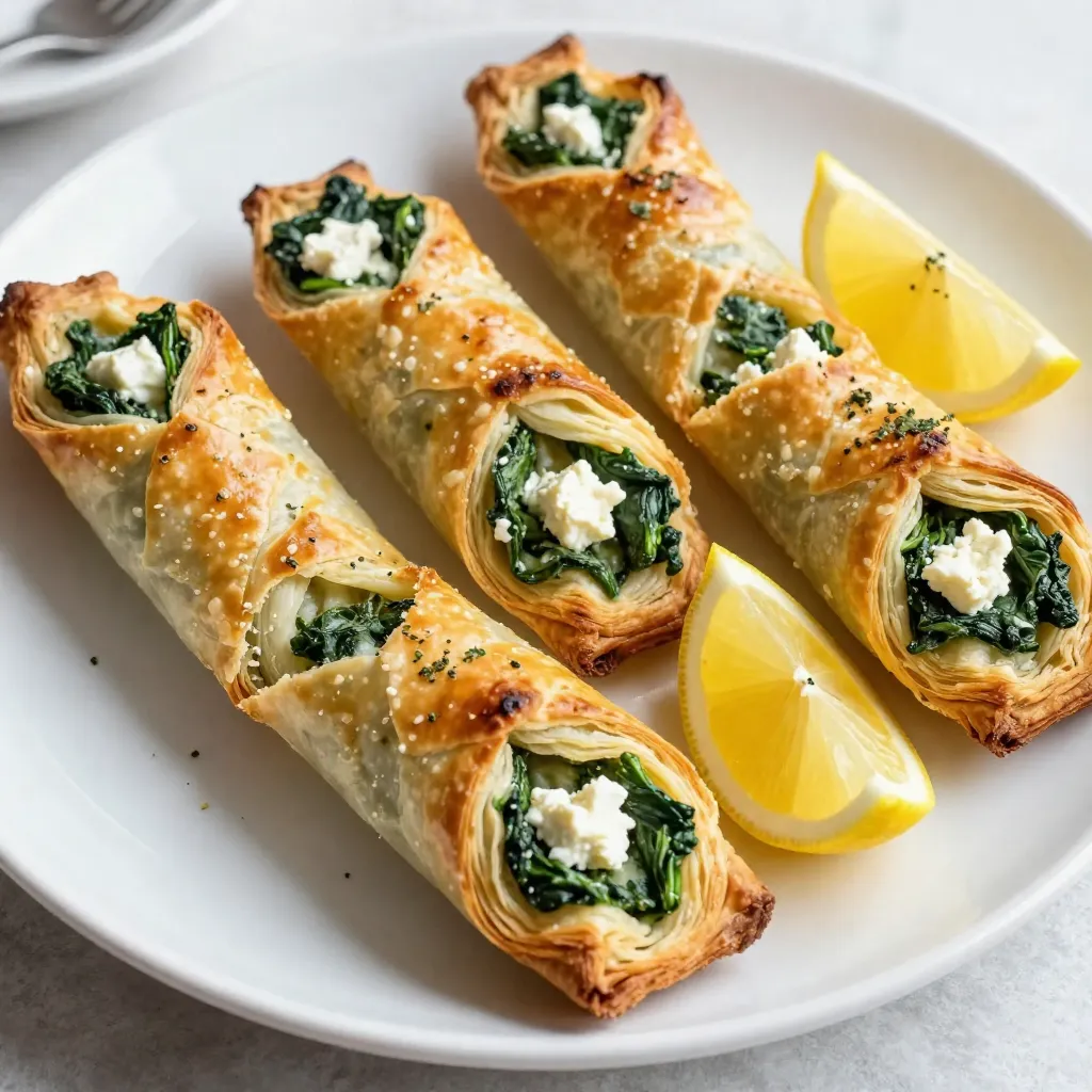 - 1 sheet of puff pastry (thawed if frozen) - 2 cups fresh spinach, chopped - 1 cup feta cheese, crumbled - 1/2 cup cream cheese, softened - 1/4 cup grated Parmesan cheese - 1 garlic clove, minced - 1 teaspoon dried oregano - 1 teaspoon lemon zest - Salt and pepper to taste - 1 egg (for egg wash) For these tasty spinach feta puff pastry pinwheels, you need a few key ingredients. Puff pastry is the star here. It puffs up and gets nice and flaky when baked, giving a great texture. Next, you have the spinach and cheese mixture. Fresh spinach gives a nice green color and a healthy punch. Feta cheese adds a salty taste, while cream cheese and Parmesan make it creamy and rich. Adding garlic and oregano gives an aromatic profile. The lemon zest brightens the flavors, making every bite burst with freshness. Don’t forget the salt and pepper to balance everything. Finally, the egg wash helps the pinwheels turn golden brown and shiny in the oven. This mix of ingredients makes these pinwheels not just good, but truly great! You can serve them as snacks or appetizers. They are sure to be a hit at your next gathering. {{ingredient_image_1}} Thawing and Rolling Out Start with one sheet of puff pastry. If it's frozen, let it thaw in the fridge overnight. You can also leave it at room temp for about 30 minutes. When it's soft, place it on a lightly floured surface. Roll it out gently with a rolling pin until it’s about 1/8 inch thick. This helps the pastry puff up nicely while baking. Spreading the Filling In a big bowl, mix together your filling. Combine 2 cups of chopped spinach, 1 cup of crumbled feta cheese, and 1/2 cup of softened cream cheese. Add 1/4 cup of grated Parmesan, 1 minced garlic clove, 1 teaspoon of dried oregano, and 1 teaspoon of lemon zest. Season with salt and pepper to taste. Spread this mixture evenly over the puff pastry, leaving a small border around the edges. Rolling Technique Now, it’s time to roll. Start from one edge of the puff pastry and roll it tightly into a log. Make sure to keep the filling inside as you go. This creates a nice swirl when you slice it. Sealing the Edges Once you reach the end, gently press the edge to seal it. This step is key to keeping the filling from leaking out while baking. Baking Instructions Preheat your oven to 400°F (200°C) while you prepare the pinwheels. Cut the rolled pastry into 1-inch thick slices and place them on a baking sheet lined with parchment paper. Beat 1 egg in a small bowl and brush it over the top of each pinwheel for a golden finish. Cooling Tips Bake the pinwheels for 15-20 minutes until they are puffed and golden brown. Once done, take them out of the oven and let them cool for a few minutes. Serve them warm for the best taste, garnished with fresh lemon wedges and a sprinkle of herbs. Proper Thawing Techniques To get great puff pastry, you must thaw it right. Place the frozen puff pastry in the fridge overnight. If you're short on time, set it on the counter for about 30 minutes. Don't rush this step. If you thaw pastry too fast, it can become sticky. Temperature Considerations Work with cold puff pastry. I keep my puff pastry in the fridge until I need it. This helps keep it flaky when baked. If it warms up too much, it won’t rise well. Aim for a cool kitchen, especially on warm days. Flavor Enhancements For a tasty filling, I love adding lemon zest and garlic. They give the pinwheels a fresh, bright taste. You can also try adding crushed red pepper for some heat. Mix your fillings well. This ensures each bite is full of flavor. Texture Tips To keep the filling creamy, use softened cream cheese. The feta adds a nice crumbly texture. Chop the spinach finely, so it blends well. This way, you get a nice balance of textures in every pinwheel. Garnishing Suggestions Presentation matters! I like to serve my pinwheels with fresh lemon wedges. A sprinkle of fresh herbs, like parsley or dill, adds color. You can also drizzle some olive oil for a shiny finish. Serving Options Serve these pinwheels warm on a nice platter. They make a great snack or appetizer at parties. For a fun twist, pair them with a dip like tzatziki or a yogurt sauce. Pro Tips Use Fresh Spinach: Fresh spinach provides the best flavor and texture. Make sure to wash it thoroughly to remove any grit. Chill the Filling: For easier rolling, chill the spinach and cheese mixture for about 10 minutes before spreading it on the pastry. Seal the Edges: Ensure you press down the edges of the pastry tightly after rolling to prevent the filling from leaking out during baking. Experiment with Herbs: Feel free to add different herbs and spices to the filling, such as basil or thyme, for an added flavor twist. {{image_2}} You can add meat to your pinwheels for extra flavor. Try cooked chicken or ham. Simply chop the meat finely and mix it with your cheese and spinach filling. This will give your pinwheels a hearty twist. You can also use cooked sausage for a spicy kick. Just make sure to drain any excess fat before mixing. For a vegetarian twist, swap out cheese for vegetables. Roasted peppers, mushrooms, or artichokes work well. You can also add ricotta cheese for creaminess. This keeps the dish light and fresh. Experiment with your favorite veggies to find the perfect mix. If you need gluten-free options, use gluten-free puff pastry. Many stores sell this now. Just check the label to ensure it's truly gluten-free. When using gluten-free pastry, keep an eye on the baking time. It may cook faster than regular pastry. To make this dish vegan, replace dairy products with plant-based options. Use vegan cream cheese and a vegan feta substitute. You can even add nutritional yeast for a cheesy flavor. Make sure your puff pastry is vegan as well. This way, you can enjoy tasty pinwheels without any animal products. Refrigeration Tips First, let your pinwheels cool down. Place them in an airtight container. You can store them in the fridge for up to three days. If you want to save space, use parchment paper between layers. This keeps them from sticking together. Freezing Instructions To freeze pinwheels, wrap them tightly in plastic wrap. Then, place them in a freezer-safe bag. They can last for up to three months. When you're ready to eat, you can bake them straight from the freezer. No need to thaw! Best Methods for Reheating The best way to reheat pinwheels is in the oven. Preheat your oven to 350°F (175°C). Place the pinwheels on a baking sheet. Heat for about 10-15 minutes. This keeps them crispy. You can also use an air fryer for a faster option. Just heat at 350°F for about 5-7 minutes. Avoid using the microwave, as it can make the pastry soggy. What is puff pastry? Puff pastry is a light, flaky dough made from layers of butter and flour. It puffs up when baked due to steam trapped between the layers. You can find it in the frozen section of many stores. How do I know when the pinwheels are done? Your pinwheels are done when they turn golden brown and puff up. They should have a nice, flaky look. I usually check them at around 15 minutes. If they look good, take them out! Can I make these in advance? Yes, you can make these pinwheels in advance. You can prepare them and keep them in the fridge for up to a day before baking. Just cover them well to keep them fresh. What's the best way to reheat pinwheels? To reheat your pinwheels, use an oven. Set it to 350°F (175°C) and bake them for about 10 minutes. This keeps them crisp and tasty. Avoid using a microwave, as they can get soggy. You learned about making delicious spinach and cheese pinwheels today. We covered the key ingredients and step-by-step instructions to create them. I shared helpful tips for flaky pastry and perfecting the filling. Variations allow you to customize for different diets. Proper storage and reheating tips help keep your leftovers tasty. With what you now know, you're ready to create these treats at home. Enjoy impressing friends and family with your skills!