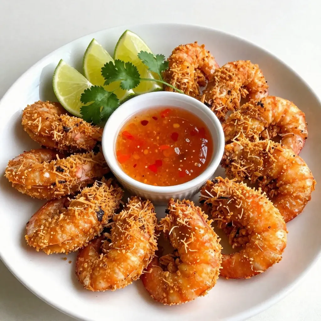 - 1 pound large shrimp, peeled and deveined - 1/2 cup all-purpose flour - 2 large eggs, beaten - 1 cup shredded unsweetened coconut - 1/2 cup panko breadcrumbs - 1 teaspoon garlic powder - 1 teaspoon paprika - Salt and pepper to taste - Cooking spray - Optional: Sweet chili sauce for dipping You can swap all-purpose flour for coconut flour if you're going grain-free. For a gluten-free option, use gluten-free panko breadcrumbs. If you need an egg replacement, try a flax egg or unsweetened applesauce. For the best shrimp, choose fresh, firm ones. Look for shrimp that smell like the ocean, not fishy. When picking coconut, go for shredded unsweetened coconut without additives. Panko breadcrumbs are key for that extra crunch. They help create a crispy texture that makes your shrimp irresistible. {{ingredient_image_1}} 1. First, preheat your air fryer to 400°F (200°C). This takes about 5 minutes. 2. In a shallow bowl, mix the following dry ingredients: - 1/2 cup all-purpose flour - 1 teaspoon garlic powder - 1 teaspoon paprika - Salt and pepper to taste 3. In another bowl, beat 2 large eggs until smooth. 4. For the coconut coating, mix these in a third bowl: - 1 cup shredded unsweetened coconut - 1/2 cup panko breadcrumbs 1. Take each shrimp and first dredge it in the flour mix. Make sure it is fully coated. 2. Next, dip the shrimp into the beaten eggs. This helps the coating stick. 3. Finally, press each shrimp into the coconut mix, ensuring an even coat. 1. Once coated, lay the shrimp in a single layer in the air fryer basket. 2. Lightly spray the shrimp with cooking spray. This helps them get crispy. 3. Air fry the shrimp for 8-10 minutes. Flip them halfway through for even cooking. 4. Look for a golden brown color when they are done. To make your coconut shrimp crispy, use cooking spray. It helps the shrimp turn golden brown. Spray both sides lightly before cooking. This small step makes a big difference! Cooking in batches is key. If you put too many shrimp in at once, they won't cook evenly. The air needs to flow around each piece. Cook shrimp in two or more batches for the best results. For dipping, sweet chili sauce is a favorite. Its sweet and spicy flavor pairs well with shrimp. You can also try a tangy lemon aioli or a zesty mango salsa. These options add a fresh twist! Garnish your shrimp with lime wedges and fresh cilantro. This adds color and brightness to your dish. It makes for a great presentation, too! One common mistake is overcrowding the air fryer. This can lead to soggy shrimp instead of crispy ones. Always leave space between each piece. Another mistake is not preheating the air fryer long enough. Preheating ensures even cooking. Aim for at least five minutes at 400°F (200°C). This helps your shrimp cook up perfectly! Pro Tips Choose the Right Shrimp: Opt for large, fresh shrimp for the best texture and flavor. If using frozen shrimp, ensure they are thawed and patted dry to achieve maximum crispiness. Don't Skip the Cooking Spray: A light mist of cooking spray on the shrimp before air frying will help them become extra crispy and golden brown. Experiment with Flavors: Add different spices to the flour mixture, such as cayenne pepper for heat or lime zest for a citrusy kick, to elevate the flavors. Serve Immediately: For the best experience, serve the shrimp right after cooking while they are hot and crispy. Pair with sweet chili sauce for a delightful dip! {{image_2}} You can easily amp up the flavor of your coconut shrimp. Adding spices to the breading mix makes a big difference. Try using cayenne pepper for heat or curry powder for a warm, earthy flavor. You can also mix in some dried herbs like thyme or oregano for a fresh touch. Another fun option is to use different coatings. Instead of just coconut and panko, think about crushed nuts, like almonds or cashews. They add a nice crunch and flavor. You can even blend in some crushed cornflakes for a unique twist. While sweet chili sauce is a classic choice, it's not your only option. Consider trying a tangy mango salsa or a zesty cilantro-lime sauce. These bright flavors can elevate your dish, making it even more exciting. If you want to make a homemade sauce, it’s simple! Mix Greek yogurt with lime juice, garlic, and a bit of honey for sweetness. This creamy dip pairs well with the crispy shrimp and adds a refreshing taste. Shrimp is great, but you can switch it up! Chicken or tofu works well too. If you choose chicken, use thin slices for even cooking. For tofu, press it first to remove moisture, then cut it into cubes. When you change the protein, you may need to adjust cooking times. Chicken typically takes a bit longer, around 12-15 minutes. Tofu may need around 8-10 minutes. Always check for doneness to ensure your meal is safe and tasty! To keep your coconut shrimp fresh, place them in an airtight container. This helps to lock in moisture and flavor. You can store them in the fridge for 3 to 4 days. Make sure they cool down before sealing. This prevents steam from making them soggy. The air fryer is the best way to reheat coconut shrimp. Set it to 350°F (175°C) and cook for 5 minutes. This brings back their crispiness. If you don’t have an air fryer, you can use an oven. Preheat your oven to 350°F (175°C) and bake for about 10 minutes. Microwaving is an option, but it may make them soft. If you choose this method, heat in short bursts. To freeze your coconut shrimp, first, let them cool completely. Then, lay them flat on a baking sheet. Freeze the shrimp for about 1 hour. This prevents them from sticking together. After that, transfer them to a freezer bag or container. They can stay frozen for up to 3 months. To thaw, place them in the fridge overnight before reheating. This method helps keep their texture. To make coconut shrimp crispy, use panko breadcrumbs. They add the crunch you want. Coat shrimp in flour, then egg, and finally the coconut-panko mix. Press gently to help it stick. Spray lightly with cooking spray before air frying. This helps the shrimp crisp up nicely, giving you a tasty treat. Yes, you can use frozen shrimp. Just thaw them first. Place them in cold water for about 15-20 minutes. Once thawed, pat them dry with a paper towel before coating. This helps the breading stick better and keeps the shrimp juicy. The best dipping sauce for coconut shrimp is sweet chili sauce. It adds a nice sweet and spicy kick. You can also try a tangy mango sauce or a creamy lime dip. These flavors pair well with the coconut taste. Shrimp are cooked when they turn a bright pink color. They should also curl into a C shape. This usually takes about 8-10 minutes in the air fryer. Make sure they are not rubbery; they should feel firm to the touch. Yes, you can make the shrimp ahead of time. Prepare the shrimp and coat them, then place them on a tray. Cover and refrigerate for up to 2 hours. When ready, air fry them straight from the fridge. This keeps them fresh and tasty. This blog post covered everything you need for crispy coconut shrimp. You learned about key ingredients and how to prepare them. We went through step-by-step instructions for a tasty dish. I shared tips to keep your shrimp crunchy and delicious, along with possible variations. Remember, using fresh shrimp and proper preheating makes a big difference. Enjoy your cooking adventure, and don’t be afraid to experiment with flavors and sauces! Your perfect coconut shrimp awaits.
