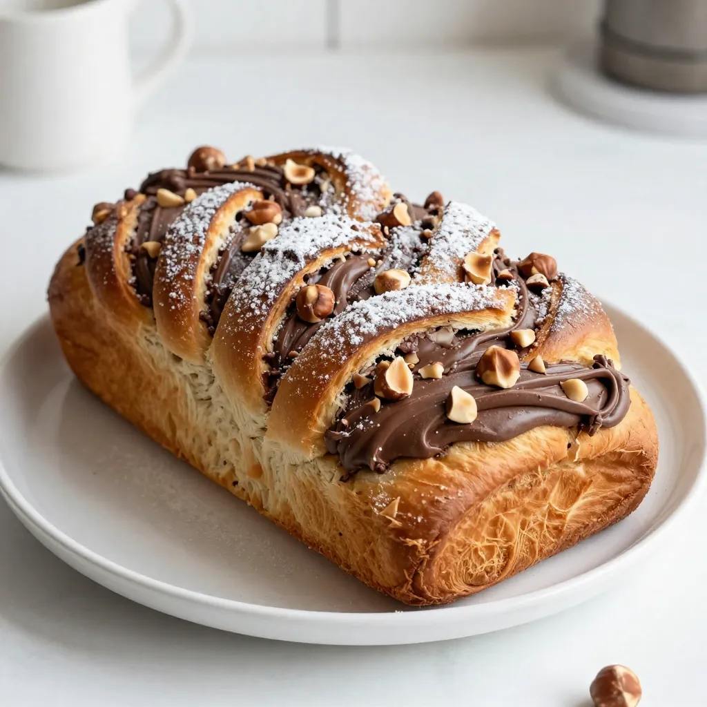 - 4 cups all-purpose flour - 1/2 cup sugar - 2 teaspoons active dry yeast - 1 teaspoon salt - 1 cup whole milk, warmed - 1/2 cup unsalted butter, melted - 2 large eggs - 1 cup chocolate hazelnut spread - 1/2 cup chopped hazelnuts - 1/4 cup cocoa powder - 1 egg (for egg wash) - Powdered sugar for dusting (optional) Using fresh ingredients makes a big difference. Choose high-quality chocolate hazelnut spread. Look for one with real cocoa and hazelnuts. For flour, go for unbleached all-purpose flour. It gives a better texture. Fresh yeast is key for a good rise. Always check the expiration date. Use whole milk for richness. It helps the dough stay soft and fluffy. Unsalted butter adds flavor without extra salt. If you don’t have all-purpose flour, you can use bread flour. This will give a chewier texture. For a dairy-free option, substitute almond milk for whole milk and coconut oil for butter. You can also swap hazelnuts for walnuts or pecans if you prefer. If you want less sugar, use less chocolate hazelnut spread. Just adjust the cocoa powder to balance it out. {{ingredient_image_1}} To begin, you will prepare the dough. In a large mixing bowl, combine 1 cup of warm milk, 2 tablespoons of sugar, and 2 teaspoons of active dry yeast. Stir gently. Let it sit for 5 to 10 minutes. You want it to become foamy. This means the yeast is ready to work. In a separate bowl, whisk together 4 cups of all-purpose flour, 1/2 cup of sugar, and 1 teaspoon of salt. Once your yeast mixture is foamy, add in 1/2 cup of melted unsalted butter and 2 large eggs. Gradually mix in the dry ingredients. You should see a dough start to form. Now comes the fun part—kneading! Turn your dough onto a lightly floured surface. Knead it for about 5 to 7 minutes. You’re aiming for a smooth and elastic texture. Once done, place the dough in a greased bowl. Cover it with a kitchen towel. Let it rise in a warm place for 1 to 2 hours until it doubles in size. When your dough has risen, punch it down to remove air. Roll it out on a floured surface into a large rectangle, about 16 by 24 inches. Spread an even layer of 1 cup of chocolate hazelnut spread over the dough, leaving a small border at the edges. Now sprinkle 1/4 cup of cocoa powder and 1/2 cup of chopped hazelnuts on top. Next, start rolling the dough tightly from one long side to form a log. Pinch the seams to seal it. Cut the rolled dough in half lengthwise. Twist the two halves together while keeping the cut sides up. Transfer this twisted beauty into a greased loaf pan. Cover it and let it rise again for 30 to 45 minutes. Now you’re ready to bake! Preheat your oven to 350°F (175°C). Before baking, beat one egg and brush it over the top of the babka. Bake for 30 to 35 minutes, or until golden brown. A toothpick should come out clean when inserted. Let it cool for 10 minutes in the pan before transferring to a wire rack. Dust with powdered sugar if you want to add a sweet touch! To get a great rise, use warm milk. It should be around 110°F. Mix the yeast with sugar in the milk. Wait until it bubbles. This means your yeast is active. When you knead the dough, be gentle but firm. Knead for about 5-7 minutes. This helps build gluten. After that, let it rest in a warm spot. Cover it with a towel. This keeps warmth in. The dough should double in size in 1-2 hours. One common mistake is not letting the dough rise enough. If it is too cold, it won’t rise. Another mistake is not sealing the edges well when rolling. This can make your babka leak filling. Lastly, avoid opening the oven too soon. This can cause the babka to sink. Always wait until it is golden brown before checking. To keep your babka fresh, wrap it tightly in plastic wrap. This prevents it from drying out. Store it at room temperature for up to 2 days. If you want to keep it longer, freeze it. Slice the babka first for easy servings. Wrap each slice in foil, then place in a freezer bag. When you're ready to eat, thaw it at room temperature. You can also warm it in the oven for a few minutes. This brings back its lovely texture. Pro Tips Use Fresh Yeast: Ensure your yeast is fresh for optimal rising. Check the expiration date to achieve a fluffy texture in your babka. Room Temperature Ingredients: For a smoother dough, make sure your butter and eggs are at room temperature before mixing. This helps them combine more easily. Don’t Overfill: When adding the chocolate hazelnut spread, avoid spreading it too close to the edges. This prevents it from oozing out during baking. Perfectly Twisted: When twisting the dough, try to keep the cut sides facing up to showcase the beautiful layers when sliced. {{image_2}} You can get creative with your babka! Try using different fillings. Here are some fun ideas: - Nut Butters: Swap chocolate hazelnut spread for almond or peanut butter. - Fruits: Use fruit preserves like raspberry or apricot for a sweet twist. - Cinnamon Sugar: Mix sugar and cinnamon for a classic cinnamon roll flavor. - Chocolate Chips: Add dark or white chocolate chips for extra richness. Each filling changes the taste and feel of your babka. Experiment and find your favorite! Want a gluten-free version? You can make a tasty babka without gluten. Use a gluten-free flour blend in place of all-purpose flour. Make sure it has a good binding agent, like xanthan gum. Follow the same steps as in the recipe. Your babka will still be soft and delicious! To boost the flavor, add spices and extracts. Here are some ideas: - Vanilla Extract: A splash of vanilla adds warmth and depth. - Espresso Powder: Mix in a little espresso powder for a coffee kick. - Cinnamon or Nutmeg: A pinch of these spices can warm up the flavor profile. - Orange Zest: Add zest for a fresh citrus note. These small changes can elevate your babka to a new level. Have fun experimenting with flavors! To keep your chocolate hazelnut babka fresh, wrap it tightly in plastic wrap. This helps to keep the moisture in. You can store it at room temperature for up to three days. If you live in a humid area, keep it in a cool, dry place. Avoid refrigerating it, as this can dry it out. If you want to save your babka for later, freezing is a great option. First, let the babka cool completely. Then, wrap it tightly in plastic wrap. After that, place it in a freezer-safe bag or container. You can freeze it for up to three months. When you are ready to enjoy it, simply move it to the fridge overnight to thaw. To enjoy your babka warm, preheat your oven to 350°F (175°C). Remove the wrapping and place it on a baking sheet. Heat it for about 10-15 minutes. This will restore its soft texture and bring out the rich chocolate flavor. If you prefer, you can also toast individual slices in a toaster oven for a few minutes. Babka is a sweet bread, often twisted with filling. It has roots in Eastern Europe, mainly among Jewish communities. The name "babka" means "little grandmother" in Polish. This bread has a rich history, often made for special occasions and holidays. It is soft, fluffy, and has a beautiful swirl of flavors. Babka can be filled with various ingredients, but chocolate and hazelnuts are popular choices. You can make babka without yeast by using baking powder instead. Mix 4 cups of flour, 1/2 cup of sugar, and 1 tablespoon of baking powder. Add the rest of the wet ingredients as in the original recipe. The dough will rise faster. You won’t need to wait for it to rise like yeast-based dough. Just proceed with filling and shaping as usual. The texture will be more cake-like but still tasty! Yes, you can use other nuts in this recipe. Walnuts, pecans, or almonds work well with chocolate hazelnut spread. Just chop them up and sprinkle them in the filling. You can mix nuts for a unique flavor too. This allows you to customize the babka to your taste. Just make sure to keep the quantity similar for the best results! You now know how to make babka from start to finish. We explored the essential ingredients, how to prepare the dough, and tips for a great rise. I shared common mistakes to avoid and variations to spark your creativity. Remember, fresh babka stays tasty when stored right, whether short-term or frozen. Enjoy experimenting with fillings and flavors. Happy baking! Your babka journey can be fun and rewarding, so dive in!