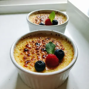 - 2 cups heavy cream - 1 vanilla bean (split and scraped) - 5 large egg yolks - 1/2 cup granulated sugar (plus extra for caramelizing) - 1 teaspoon pure vanilla extract - A pinch of salt The right ingredients make all the difference in vanilla bean cr&egrave;me br&ucirc;l&eacute;e. The heavy cream gives the dish its rich base. The vanilla bean brings a deep flavor that you cannot get from vanilla extract alone. Make sure to scrape out the seeds to release the full aroma. Use large egg yolks for a creamy texture. Combine these with granulated sugar to sweeten the mix. A pinch of salt balances the sweetness and enhances the flavors. By choosing pure vanilla extract, you add another layer of richness. This combination of ingredients creates a simple yet elegant dessert that impresses everyone. {{ingredient_image_1}} 1. Preheat your oven to 325&deg;F (160&deg;C). This step is key for even baking. 2. In a saucepan, combine 2 cups of heavy cream with 1 split vanilla bean. Add the seeds too. Heat this mixture over medium heat until it&rsquo;s hot, but not boiling. Stir it occasionally. 3. Remove the saucepan from the heat and let it steep for 15 minutes. This helps the vanilla flavor grow strong. 1. In a mixing bowl, whisk together 5 large egg yolks, 1/2 cup of sugar, and a pinch of salt. Mix until it looks lighter in color. 2. Pour the warm cream slowly into the egg yolk mixture. Whisk as you pour. This step is called tempering. It stops the eggs from cooking too fast. 1. Strain the mixture through a fine sieve into a large measuring cup. This keeps your custard smooth. 2. Divide the custard evenly into ramekins. Place them in a baking dish. 3. Fill the baking dish with hot water until it reaches halfway up the sides of the ramekins. This water bath helps the custard bake gently. 4. Bake for 30 to 35 minutes. The edges should be set, but the centers can still jiggle a bit. 5. Take the ramekins out of the water bath and let them cool at room temperature. 6. Once cooled, cover the ramekins with plastic wrap. Refrigerate for at least 4 hours, or overnight. This helps the custard set fully. To make a smooth and creamy vanilla bean cr&egrave;me br&ucirc;l&eacute;e, control the temperature. Heat the cream to just below boiling. If the cream boils, it can change texture. This can lead to a grainy custard. When mixing the warm cream with egg yolks, whisk constantly. This helps prevent scrambled eggs. Caramelizing sugar gives your dessert a lovely top. You can use a kitchen torch or a broiler. A kitchen torch gives you more control over the heat. If you use a broiler, watch closely. Sugar can burn quickly. For even caramelization, sprinkle a thin layer of sugar. Do not pile it on. Thin layers melt and caramelize better. Serving is just as important as making the dessert. Keep your cr&egrave;me br&ucirc;l&eacute;e in the ramekins. To make it pretty, add fresh berries or a mint sprig on top. Serve with a small spoon for a nice touch. For the best flavor, serve it cold. Let it sit for a minute after caramelizing. This will help the sugar harden into a perfect crust. Pro Tips Choose Quality Vanilla: Using a high-quality vanilla bean will enhance the flavor of your cr&egrave;me br&ucirc;l&eacute;e significantly. Look for beans that are plump and fragrant. Temper the Eggs Carefully: To avoid scrambling the eggs, pour the hot cream mixture slowly into the egg yolks while whisking continuously. This gradual process helps maintain a smooth custard. Perfect Water Bath: Ensure that the water is hot but not boiling when you place the ramekins in the baking dish. This helps the custards cook evenly without curdling. Caramelizing Sugar Tips: Spread the sugar evenly over the custard before caramelizing for a uniform crust. If using a broiler, keep a close eye to prevent burning. {{image_2}} You can get creative with flavors in your vanilla bean cr&egrave;me br&ucirc;l&eacute;e. Try adding orange zest for a citrus twist. Just a teaspoon will brighten the dish. Mint is another great option. A few fresh leaves mixed in adds a refreshing note. You can also make a chocolate-infused version. Simply melt some dark chocolate into the cream. For coffee lovers, brew a strong espresso. Mix it into the cream for a delightful coffee cr&egrave;me br&ucirc;l&eacute;e. These variations keep your dessert exciting! If you need dairy-free options, use coconut cream instead of heavy cream. It gives a rich taste. For a lighter option, almond milk works well too. To make your br&ucirc;l&eacute;e sugar-free, substitute granulated sugar with erythritol or monk fruit sweetener. These alternatives will not affect the texture. Both options provide sweetness without the calories. Just keep in mind the taste might change slightly. Pair your cr&egrave;me br&ucirc;l&eacute;e with a glass of dessert wine. A sweet Sauternes or a rich port can enhance the flavors. If you prefer warm drinks, serve it alongside a cup of coffee or tea. The bitterness of coffee balances the sweet dessert. You can also garnish your br&ucirc;l&eacute;e with fresh berries or a sprig of mint. It makes for an elegant presentation. Remember to serve it chilled for the best enjoyment! To keep your cr&egrave;me br&ucirc;l&eacute;e fresh, place each ramekin in the fridge. Cover them with plastic wrap to avoid any odor from other foods. This helps maintain the rich flavor. Make sure the wrap does not touch the sugar topping. This keeps the sugar from getting soggy. You can freeze cr&egrave;me br&ucirc;l&eacute;e, but it's tricky. First, let it cool completely. Cover it tightly with plastic wrap. Then, wrap it in foil for extra protection. When you want to enjoy it, thaw it in the fridge overnight. After thawing, you should caramelize the sugar topping again for the best texture. Cr&egrave;me br&ucirc;l&eacute;e stays fresh in the fridge for about three days. After that, the texture may change. If you freeze it, aim to eat it within a month. This ensures you enjoy the best taste and texture. Yes, you can make Cr&egrave;me Br&ucirc;l&eacute;e ahead of time. This dish needs time to chill. Make it a day or two before serving. Just prepare the custard and chill it in the fridge. Cover the ramekins tightly with plastic wrap. This helps keep them fresh and ready for your special occasion. To avoid curdling, watch your heat. Heat the cream but do not boil it. When you mix the cream with egg yolks, pour slowly. This is called tempering. Whisk constantly while adding cream to the yolks. This keeps the eggs from cooking too fast. If you lack a kitchen torch, don&rsquo;t worry! You can use your oven&rsquo;s broiler. Simply sprinkle sugar on top of the custard. Place the ramekins under the broiler for 1 to 2 minutes. Stay close and watch carefully to avoid burning. This method gives you a nice caramel crust, too! This blog post laid out all you need to know to make perfect cr&egrave;me br&ucirc;l&eacute;e. We covered the key ingredients, step-by-step instructions, and essential tips to achieve that creamy texture. You also learned about variations, storage, and common questions. In closing, mastering this classic dessert opens doors to creativity in your kitchen. The simple ingredients can transform into a delightful treat. Enjoy experimenting and sharing your delicious results with others!